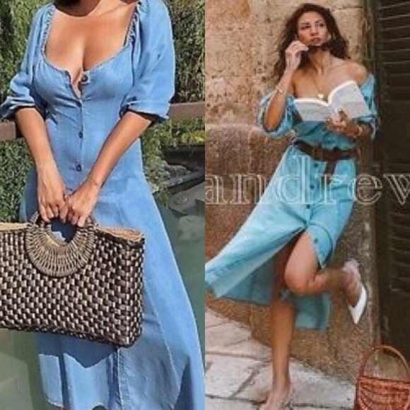 Zara Dresses & Skirts - ZARA LONG DENIM CHAMBRAY BUTTON DOWN DRESS